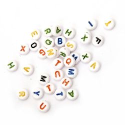 Two-color circle bead with letters 7x4 mm hole 1 mm mix - 20 grams ~ 140 pieces