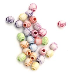 Barrel Bead Faded Color with skull 9x8.5 mm hole 3 mm mix - 50 grams ~ 120 pieces