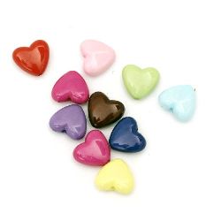Acrylic heart solid bead for jewelry making 15x14x6.5 mm hole 1.5 mm mix - 50 grams ~ 60 pieces