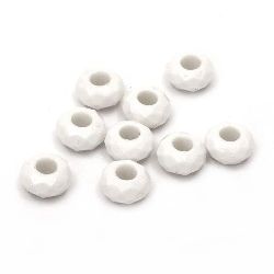 Margele solida saiba abacos 14x7,5 mm gaură 5 mm alb -50 grame ~ 65 bucăți