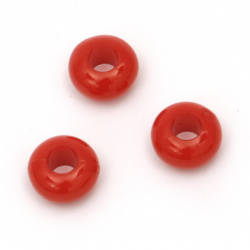 Solid Acrylic Washer Bead, 14x7.5 mm, Hole: 5 mm, Red -50 grams ~ 65 pieces