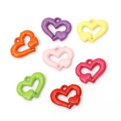 Acrylic heart pendant solid for jewelry making 25x20x4 mm two holes x 2 mm mix - 50 grams ~ 52 pieces