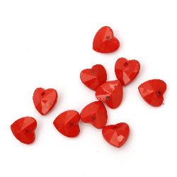 Acrylic heart pendant solid for jewelry making 14x13x7 mm hole 1.5 mm red - 50 grams ~ 85 pieces