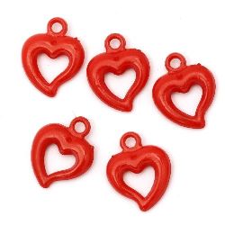 Acrylic heart pendant solid for jewelry making 19x15x4 mm hole 2.5 mm red - 50 grams ~ 130 pieces