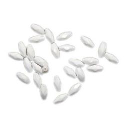 Faceted Oval Plastic Bead, 12x6 mm, Hole: 1 mm, White -50 grams ~ 300 pieces