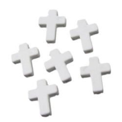 Margele solida cruce 16x12x4 mm gaură 1 mm alb -50 grame ~ 120 bucăți