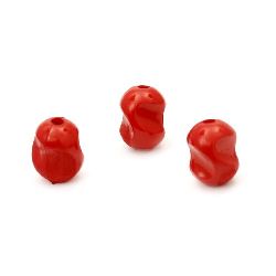 Solid Plastic Twisted Bead, 8x10 mm, Hole: 2 mm, Red -20 grams ~ 41 pieces