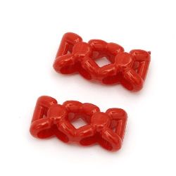 Acrylic Dense Abstract Bead, 21x10x6 mm, Two Holes: 3x7 mm, Red -50 grams ~ 90 pieces