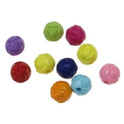 Plastic Round Rose Bead, 8 mm, Hole: 1 mm, MIX -50 grams ~ 180 pieces