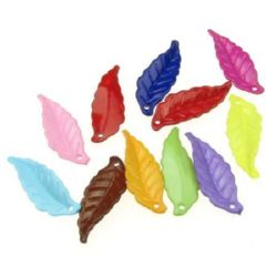 Colorful Plastic Leaf Pendant, 26x10 mm, Hole: 1 mm, MIX -50 grams ~ 220 pieces