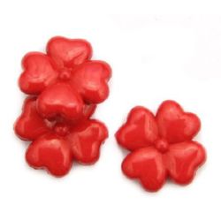 Solid Plastic Lucky Clover Bead, 27x6 mm, Hole: 2 mm, Red -50 grams ~20 pieces