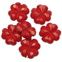 Faceted Plastic Lucky Clover Bead, 18x5 mm, Hole: 2 mm, Red - 50 grams ~ 42 pieces