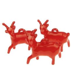 Dense Acrylic Pendant for Handmade Decoration / Goat, 40x36x14 mm, Red -50 grams 8 pieces
