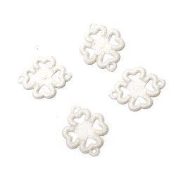 Openwork Plastic Clover Bead / Connecting Element, 30x23x2 mm, Holes: 1.5 mm, White -50 grams ~ 70 pieces