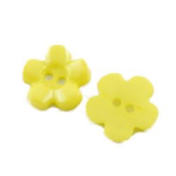 Plastic flower button for sewing, scrapbooking, DIY home decoration accessories 15x15x3 mm hole 2 mm dyed yellow - 10 pieces