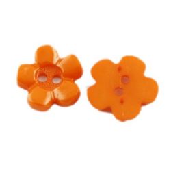 Plastic flower button for sewing, scrapbooking, DIY home decoration accessories 15x15x3 mm hole 2 mm dyed orange - 10 pieces