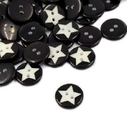 Κουμπί πλαστικό στρόγγυλο με αστέρι 15x2.5 mm τρύπα 2 mm μαύρο -20 τεμάχια