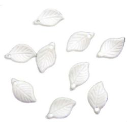Plastic leaf bead18x11x2 mm hole 1.5 mm white - 50 grams ~ 220 pieces