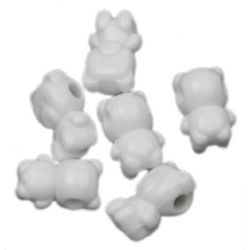 Χαντρα οπάκ πλαστική  αρκούδα 15x8 mm τρύπα 3 mm λευκό -50 γραμμάρια ~ 40 τεμάχια