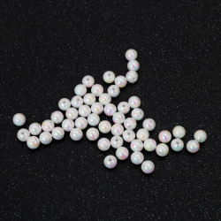 Плътни мъниста с форма топче 6 мм дупка 1 мм цвят бял дъга -20 грама ~ 190 броя