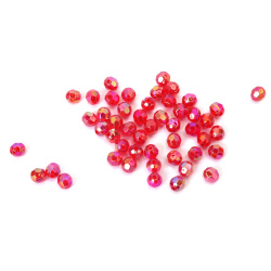 Mărgele de cristal în formă de bilă, gaură de 6 mm, culoare poliedrică de 1 mm, roșu curcubeu - 20 grame ~196 bucăți