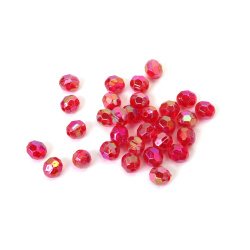 Mărgele de cristal în formă de bilă, gaură de 8 mm, poliedrică de 2 mm, culoare roșu CURCUBEU - 20 grame ~80 bucăți