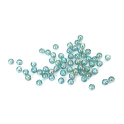 Mărgele de cristal în formă de bilă, gaură de 6 mm, culoare albastru verde curcubeu - 20 grame ~190 bucăți