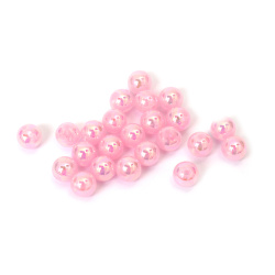 Mărgele dense în formă de bilă, gaură de 10 mm, culoare roz deschis curcubeu - 20 grame ± 40 bucăți