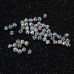 Mărgele de cristal în formă de bilă, gaură de 6 mm, culoare alb curcubeu - 20 grame ~190 bucăți