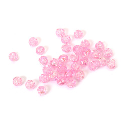Mărgele de cristal în formă de sferă cu trandafir în relief, gaură de 8 mm, culoare roz curcubeu - 20 grame ~80 bucăți