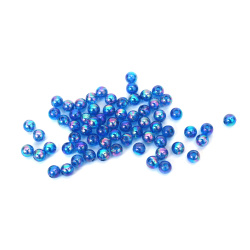 Кристални мъниста с форма на топче 6 мм дупка 1 мм цвят тъмно син дъга -20 грама ~190 броя 