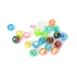 Mărgele de cristal în formă de sferă, gaură de 10 mm, 2 mm, culori curcubeu mixte poliedrice - 20 grame ~44 bucăți