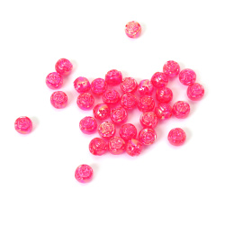 Mărgele de cristal în formă de sferă cu trandafir în relief, gaură de 8 mm, culoare ciclam curcubeu de 1 mm - 20 grame ~80 bucăți
