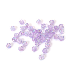 Mărgele de cristal în formă de sferă cu trandafir în relief, gaură de 8 mm, culoare violet deschis și curcubeu - 20 grame ~80 bucăți