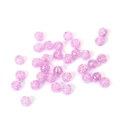 Mărgele de cristal în formă de sferă cu trandafir în relief, gaură de 8 mm, culoare roz-violet curcubeu - 20 grame ~80 bucăți