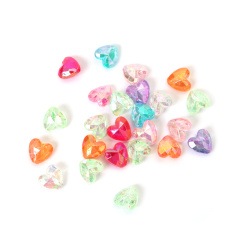 Mărgele cristaline în formă de inimă, poliedrice, 12x8 mm, gaură de 1,5 mm, culori mixte - 20 grame ~40 bucăți