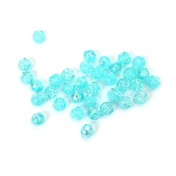Mărgele de cristal în formă de sferă cu trandafir în relief, gaură de 8 mm, culoare albastru deschis curcubeu - 20 grame ~80 bucăți