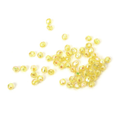 Mărgele de cristal formă de bilă 6 mm gaură 1 mm culoare poliedrică galben curcubeu -20 grame ~196 bucăți