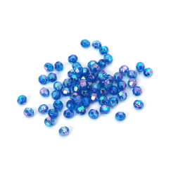 Mărgele de cristal formă de sferă, gaură de 6 mm, culoare poliedrică de 1 mm, albastru închis, curcubeu - 20 grame ~196 bucăți