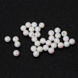 Mărgele dense în formă de bilă, gaură de 8 mm, culoare alb curcubeu - 20 grame ~78 bucăți