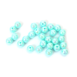 Mărgele dense în formă de bilă, gaură de 8 mm, culoare albastru deschis curcubeu - 20 grame ~78 bucăți