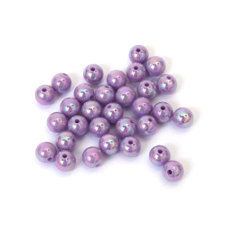 Mărgele dense în formă de bilă, gaură de 8 mm, culoare violet curcubeu - 20 grame ~78 bucăți
