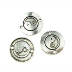 Element de legătură cerc Yin-Yang 24x24x3 mm gaură 2 mm culoare argint vechi -4 bucăți