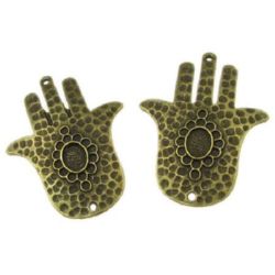 Connecting element hand of Fatima 47x36x3 mm hole 2 mm color antique bronze -2 pieces