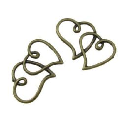Connecting element hearts 34x22x2 mm color antique bronze -2 pieces
