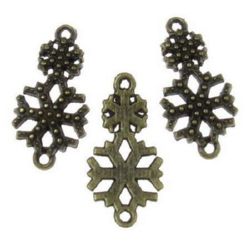Fastener metal snowflakes 25x13x2 mm hole 1 mm color antique bronze - 6 pieces -8.86 grams
