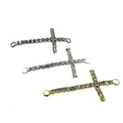Metal connecting element, cross with tiny crystals  40x18x4 mm hole 2 mm