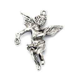 Tibetan style Connecting element metal angel 37x26x7 mm hole 1 ~ 2 mm color old silver -2 pieces
