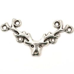 Connecting metal element, cut out like deer's head 35.5x17.5x1 mm hole 1.5 mm color old silver - 5 pieces