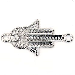 Tibetan style, metallic connecting bead in the shape of Fatima's hand41.5x21.5x1.5 mm hole 3 mm color old silver -4 pieces